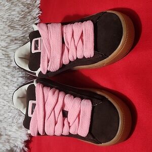 Puma Suede XL Lace Sneakers Chocolate Brown and Bubblegum Pink
